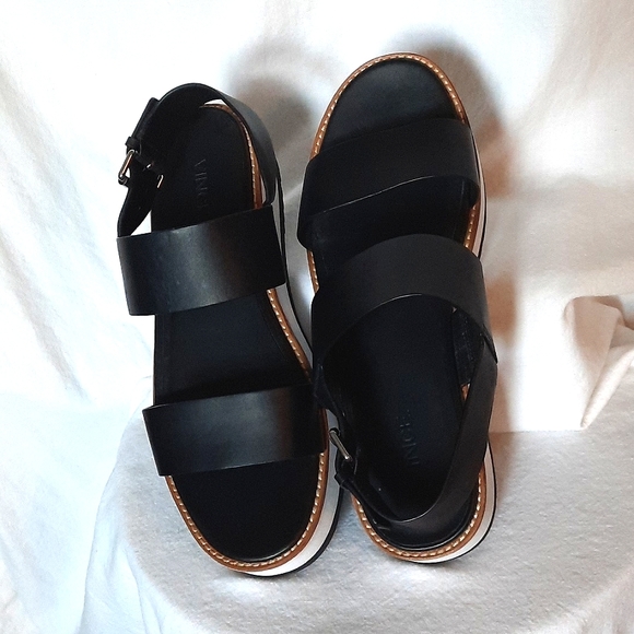 VINCE Chunky Leather Strappy Platform Sandals, Black, Tan, White - Picture 2 of 8